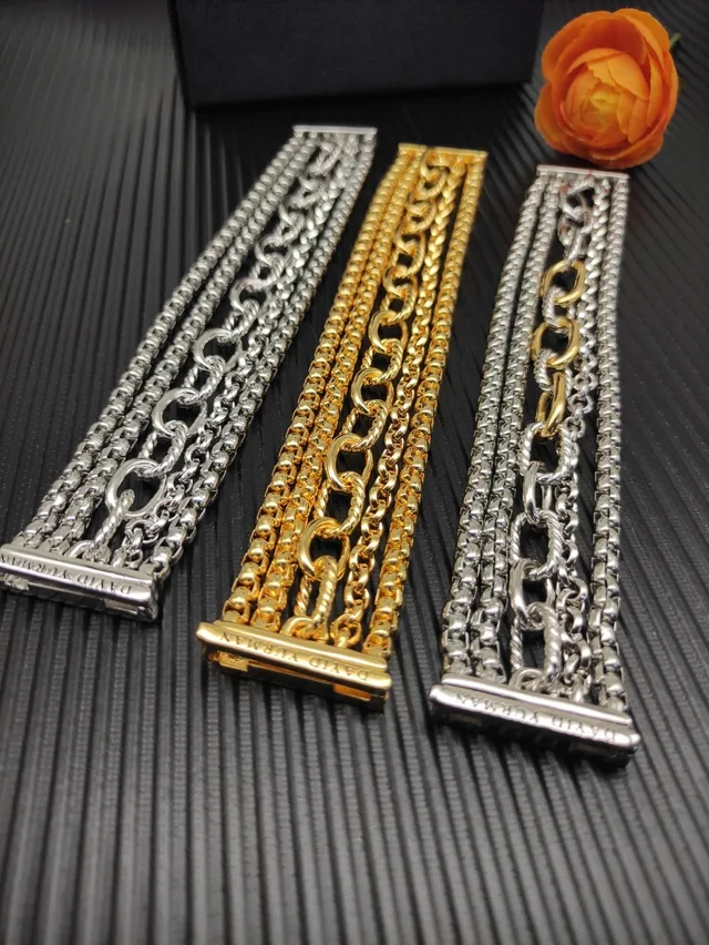 Silver Gold Multi-Strand Chain Mixed-Link Patterns Bracelet 9