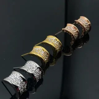 Silver Gold Pavé Crystal Huggie Hoop Earrings