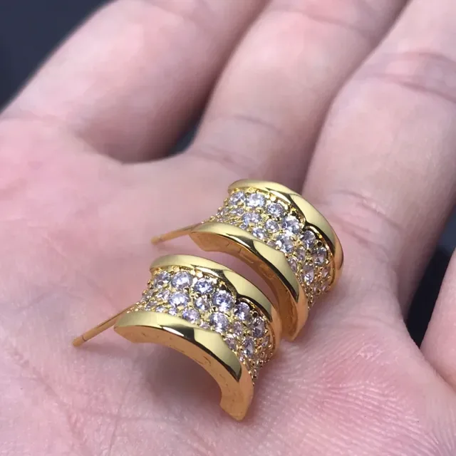 Silver Gold Pavé Crystal Huggie Hoop Earrings 3