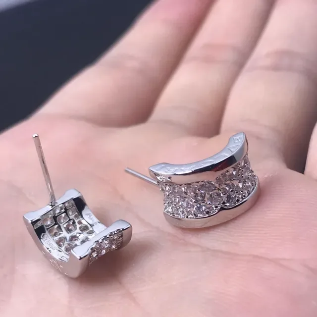 Silver Gold Pavé Crystal Huggie Hoop Earrings 4