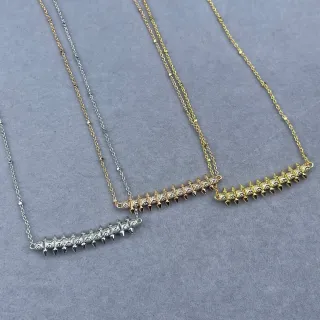 قلادة فضية ذهبية بار مسمارية Pavé-Set مرصعة بحجارة