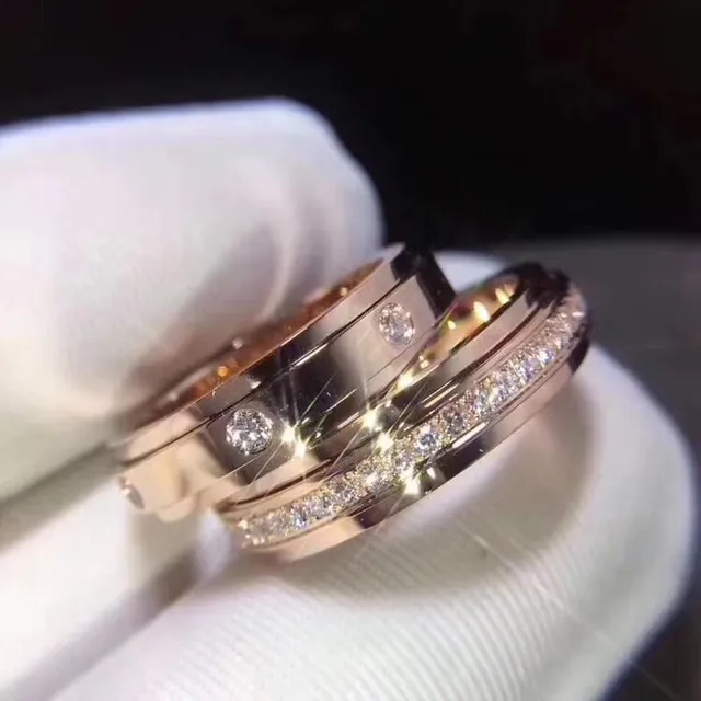 Silver Gold Stacked Band Rings Channel-Set Stones Ring 6