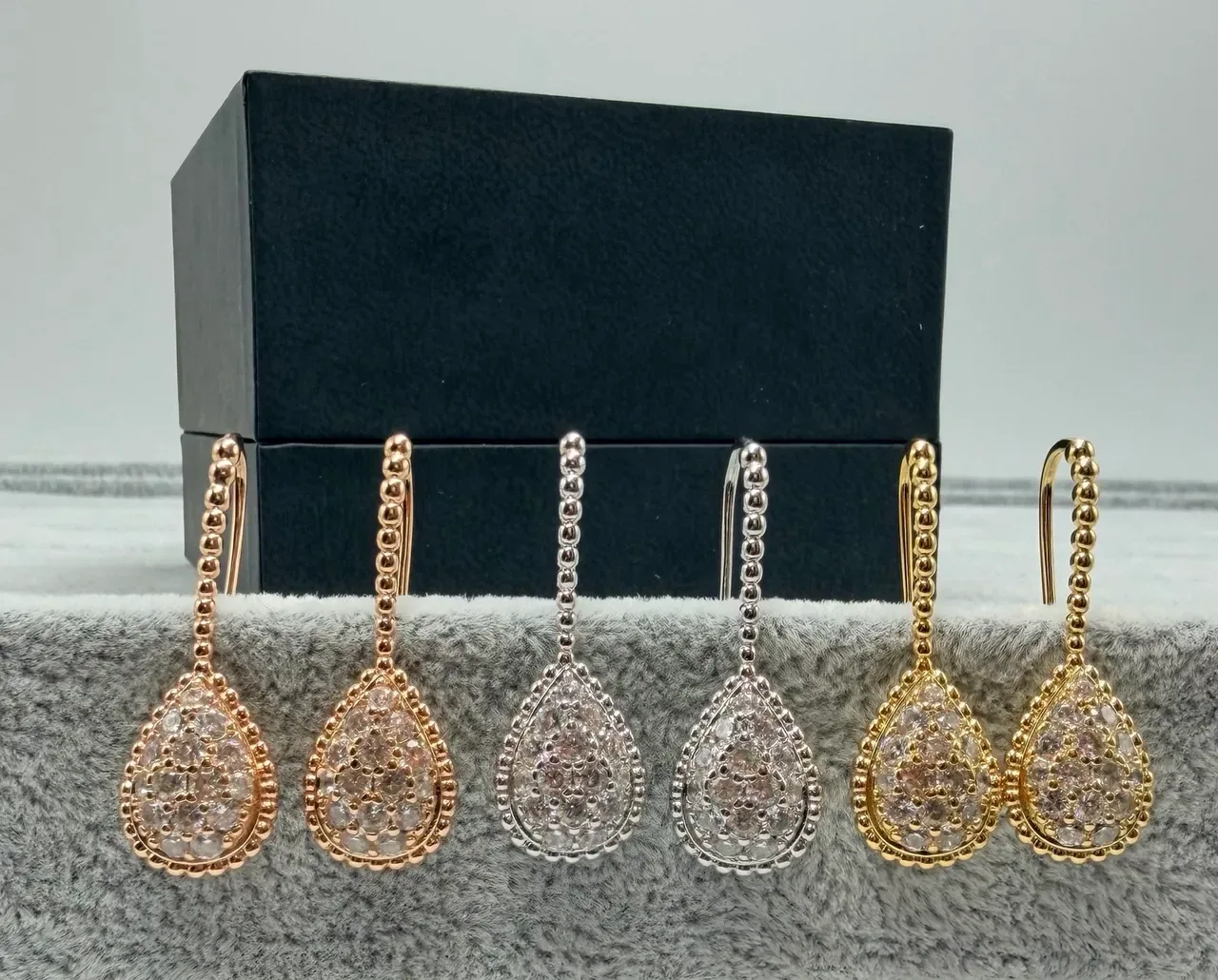 Silver Gold Teardrop Pendant Honeycomb Lattice Earrings 2