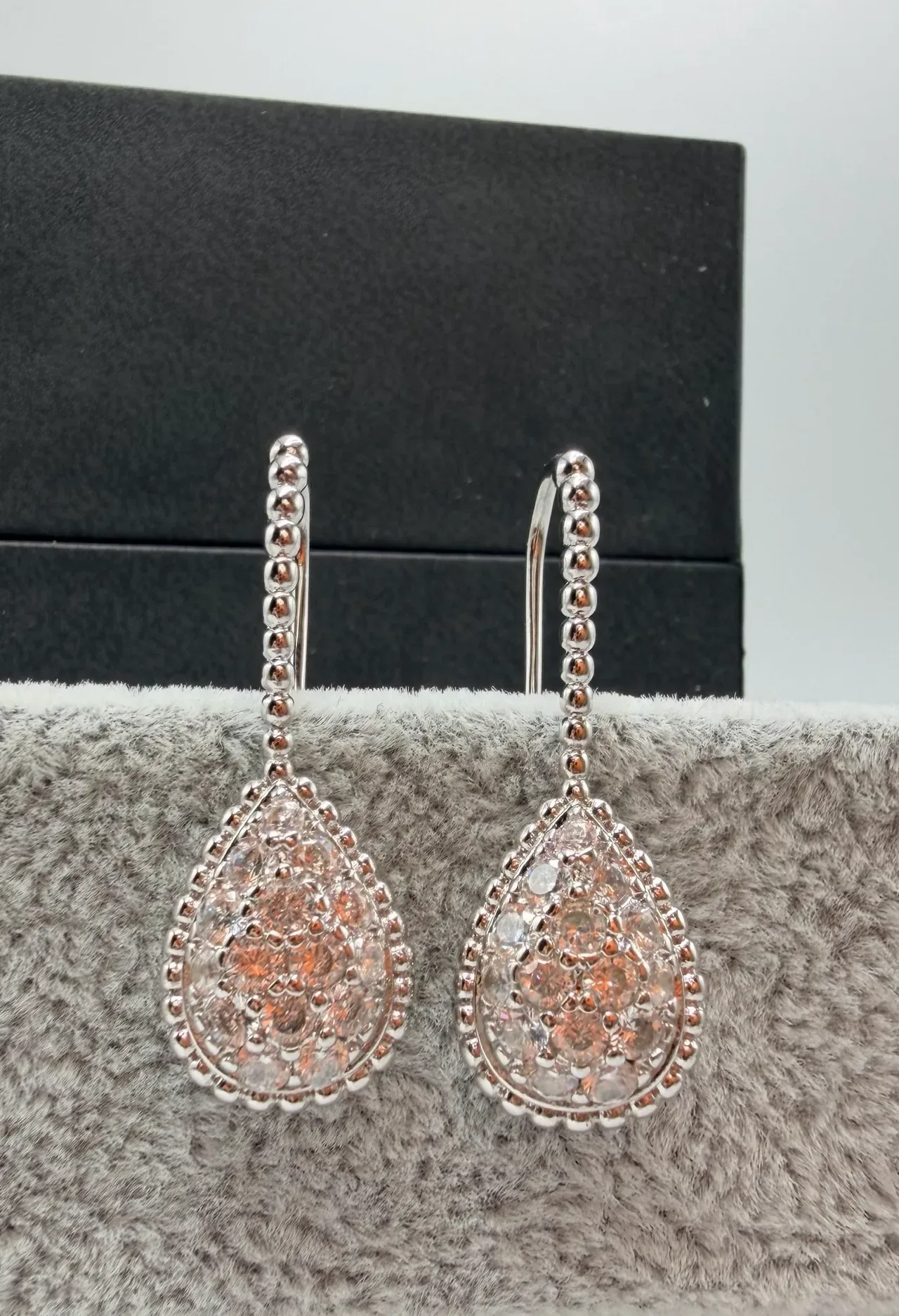 Silver Gold Teardrop Pendant Honeycomb Lattice Earrings 3