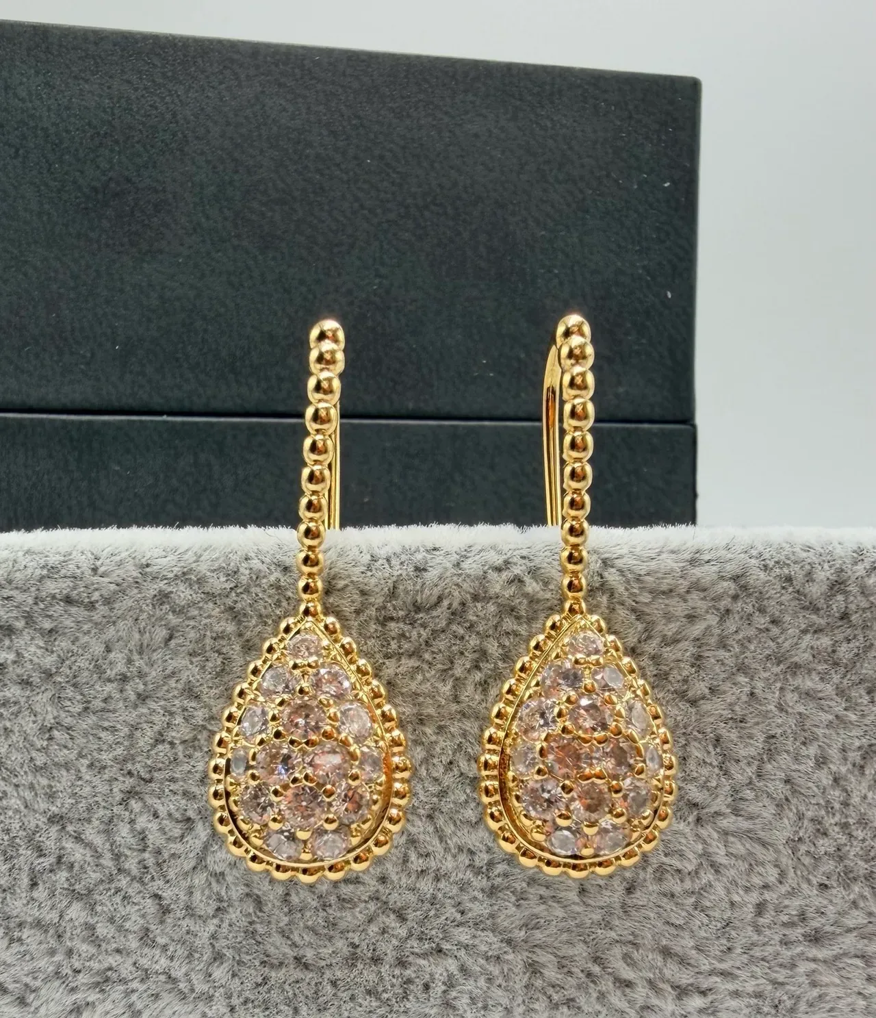 Silver Gold Teardrop Pendant Honeycomb Lattice Earrings 5