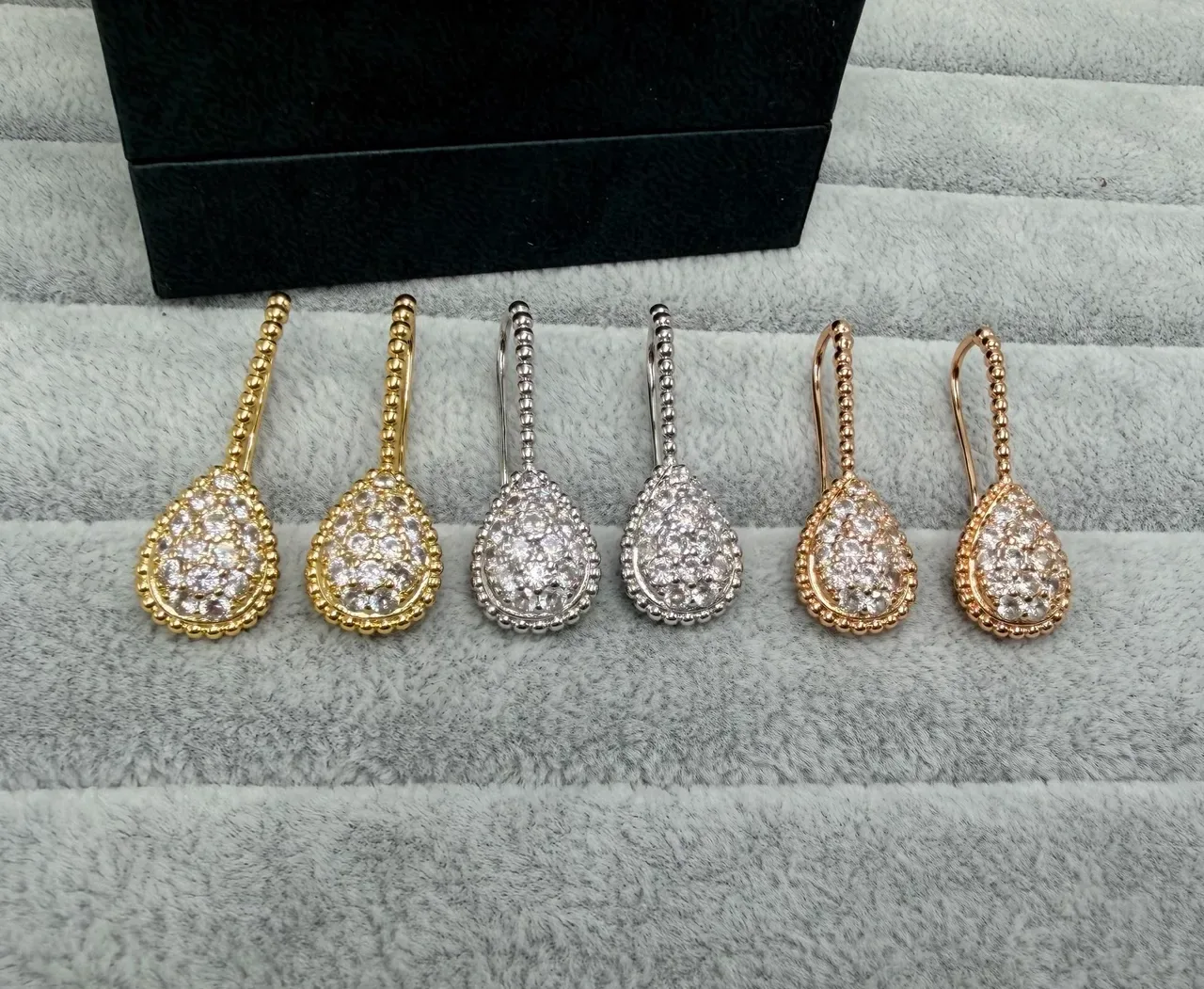 Silver Gold Teardrop Pendant Honeycomb Lattice Earrings 6