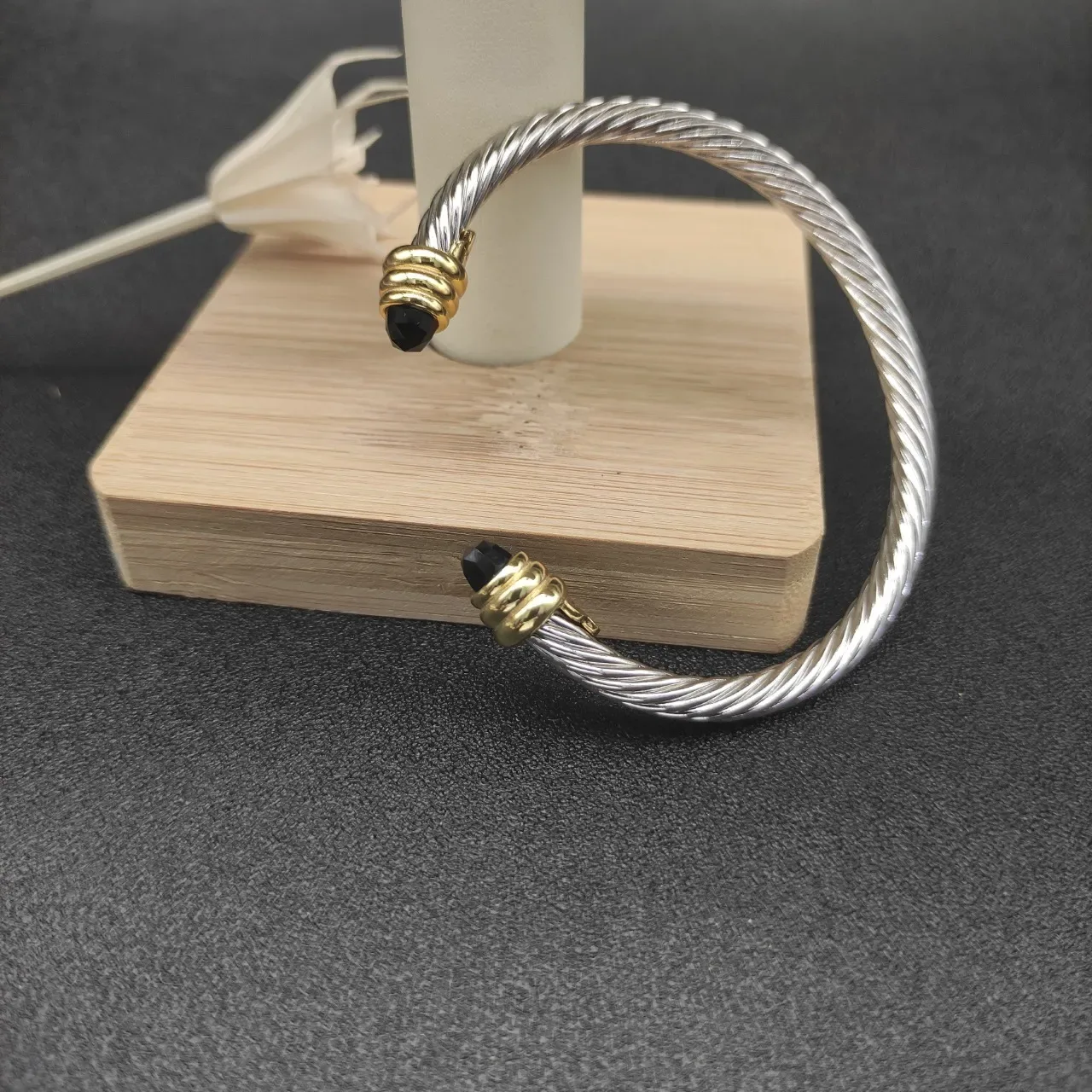 Silver Gold Twisted Cable Two-Tone Metal Bracelet 6