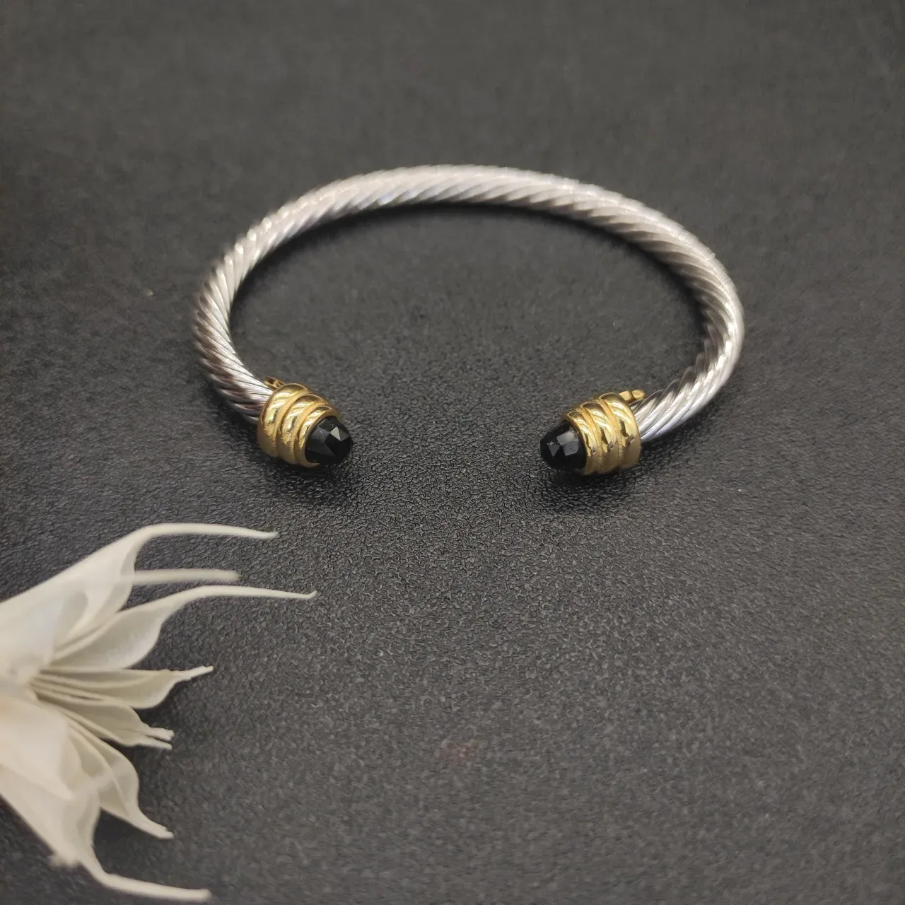 Silver Gold Twisted Cable Two-Tone Metal Bracelet 8