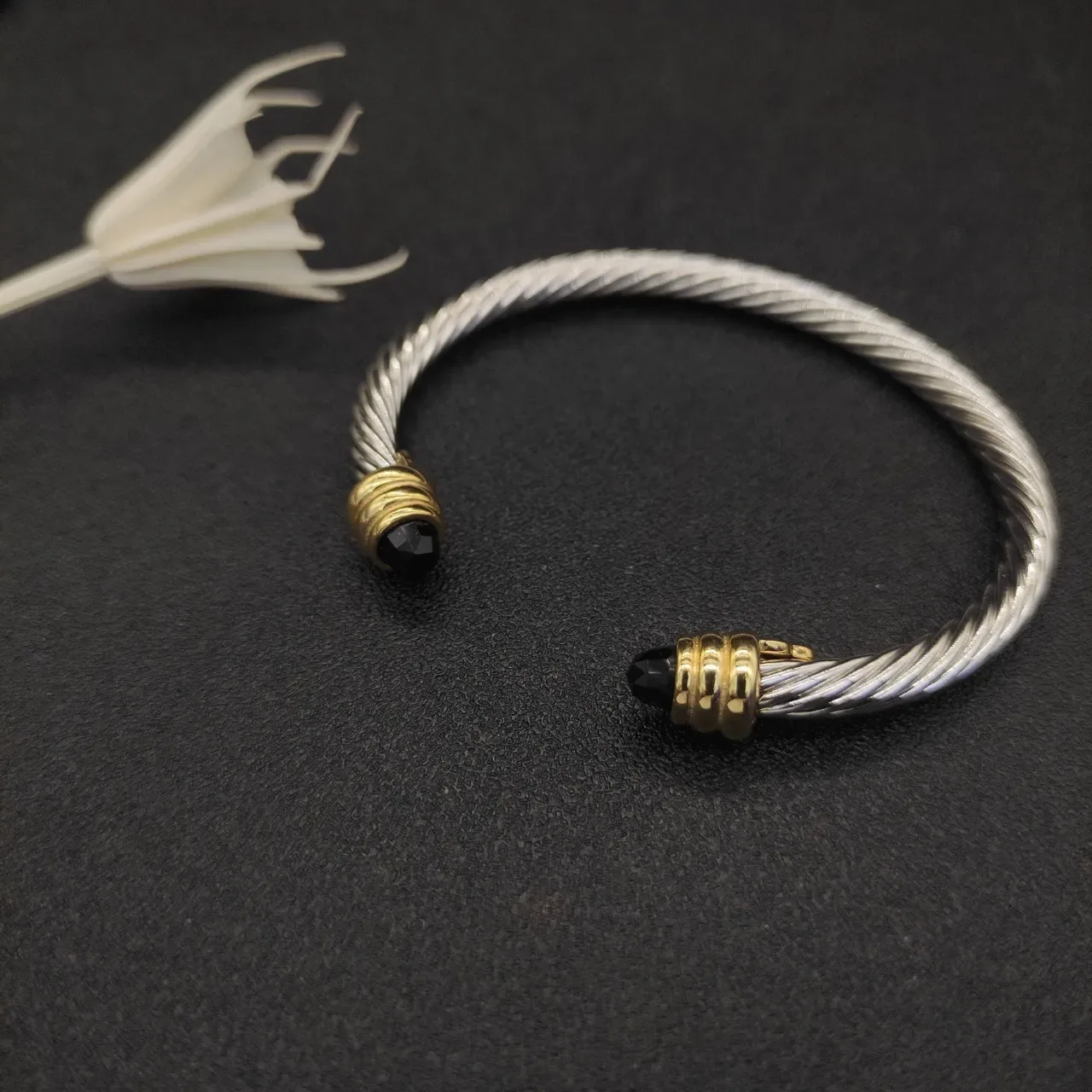 Silver Gold Twisted Cable Two-Tone Metal Bracelet 9