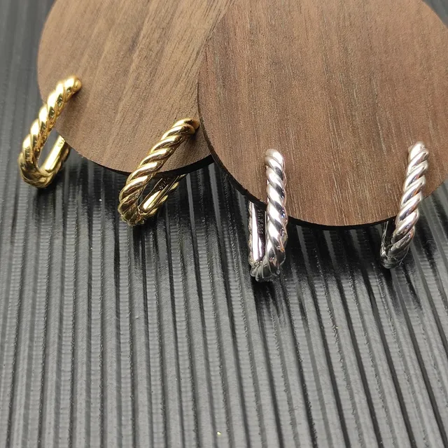 Silver Gold Twisted Rope Texture Hinged Closure Earrings 3
