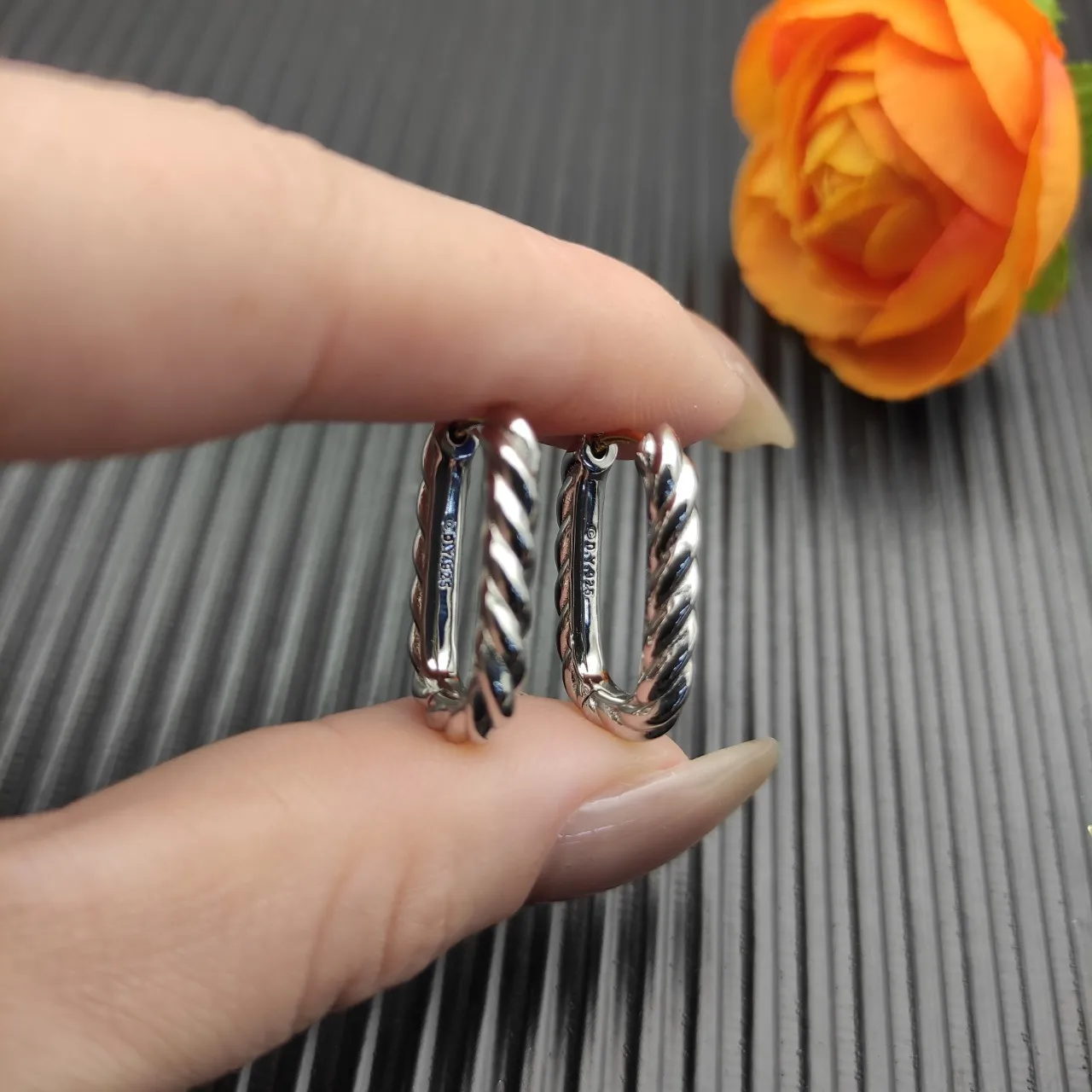 Silver Gold Twisted Rope Texture Hinged Closure Earrings 6