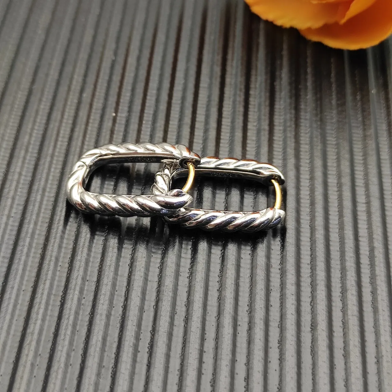 Silver Gold Twisted Rope Texture Hinged Closure Earrings 7