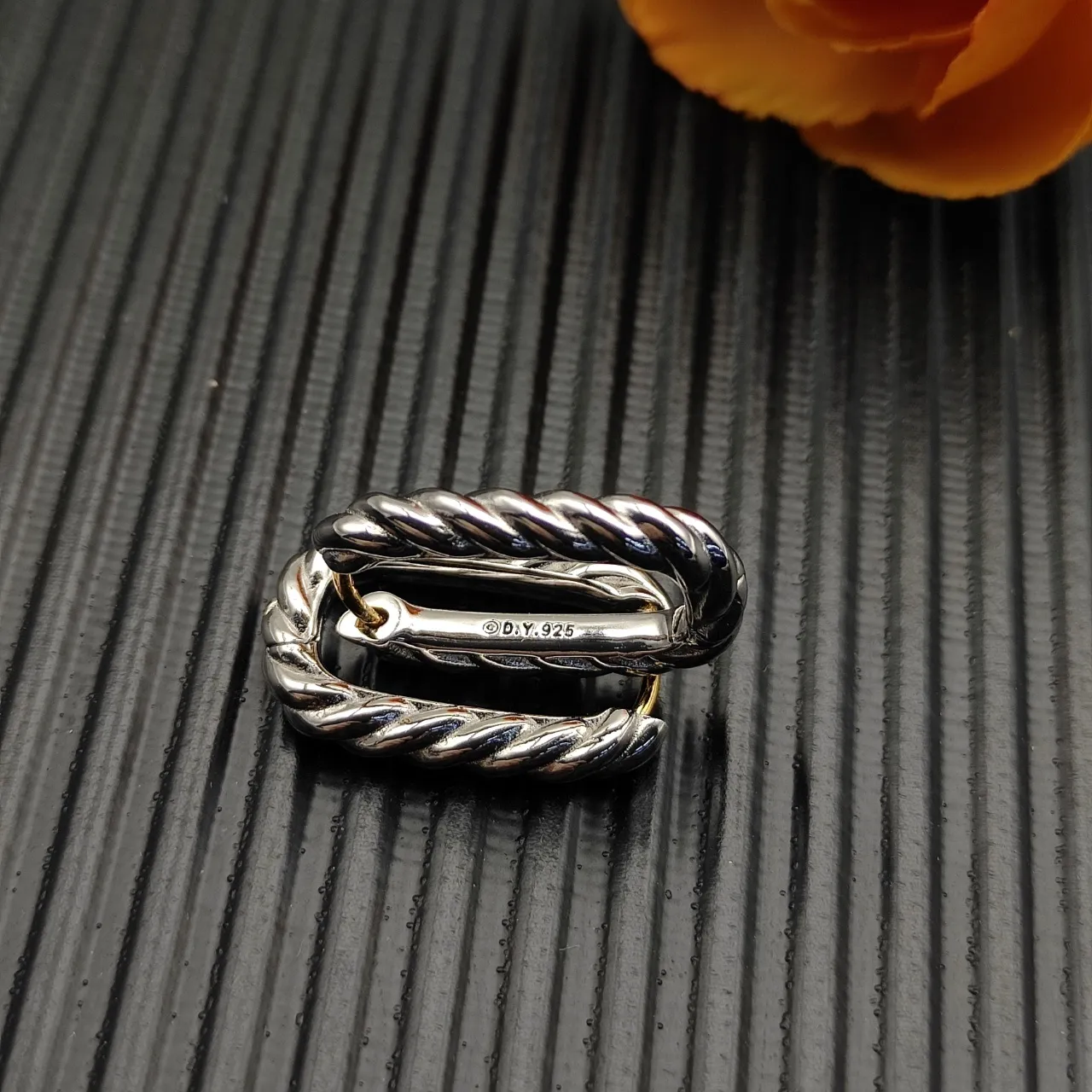 Silver Gold Twisted Rope Texture Hinged Closure Earrings 8