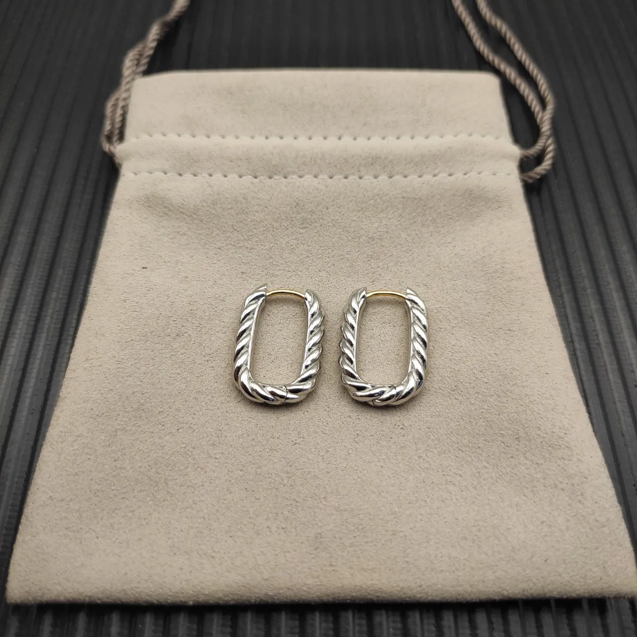 Silver Gold Twisted Rope Texture Hinged Closure Earrings 9