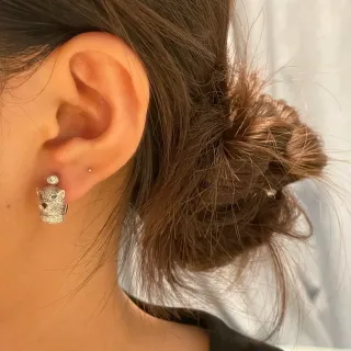 Silver Green Pavé-Set Animal-Head Motif Earrings