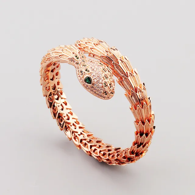 Silver Green Serpent-Coil Silhouette Articulated Scale Motif Bracelet 3