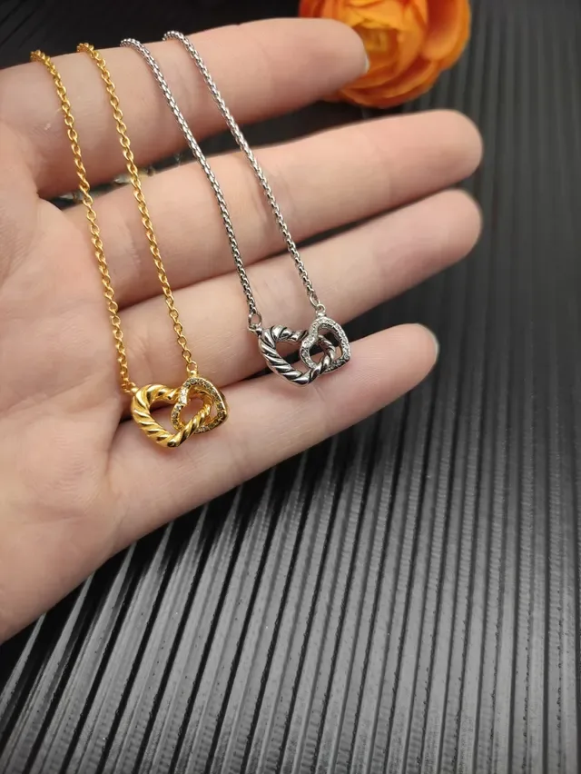 Silver Interlocking Hearts Twisted Rope Texture Necklace 3