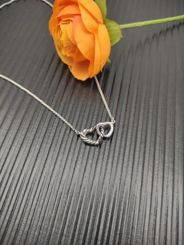 Silver Interlocking Hearts Twisted Rope Texture Necklace 5