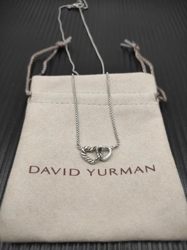 Silver Interlocking Hearts Twisted Rope Texture Necklace 9