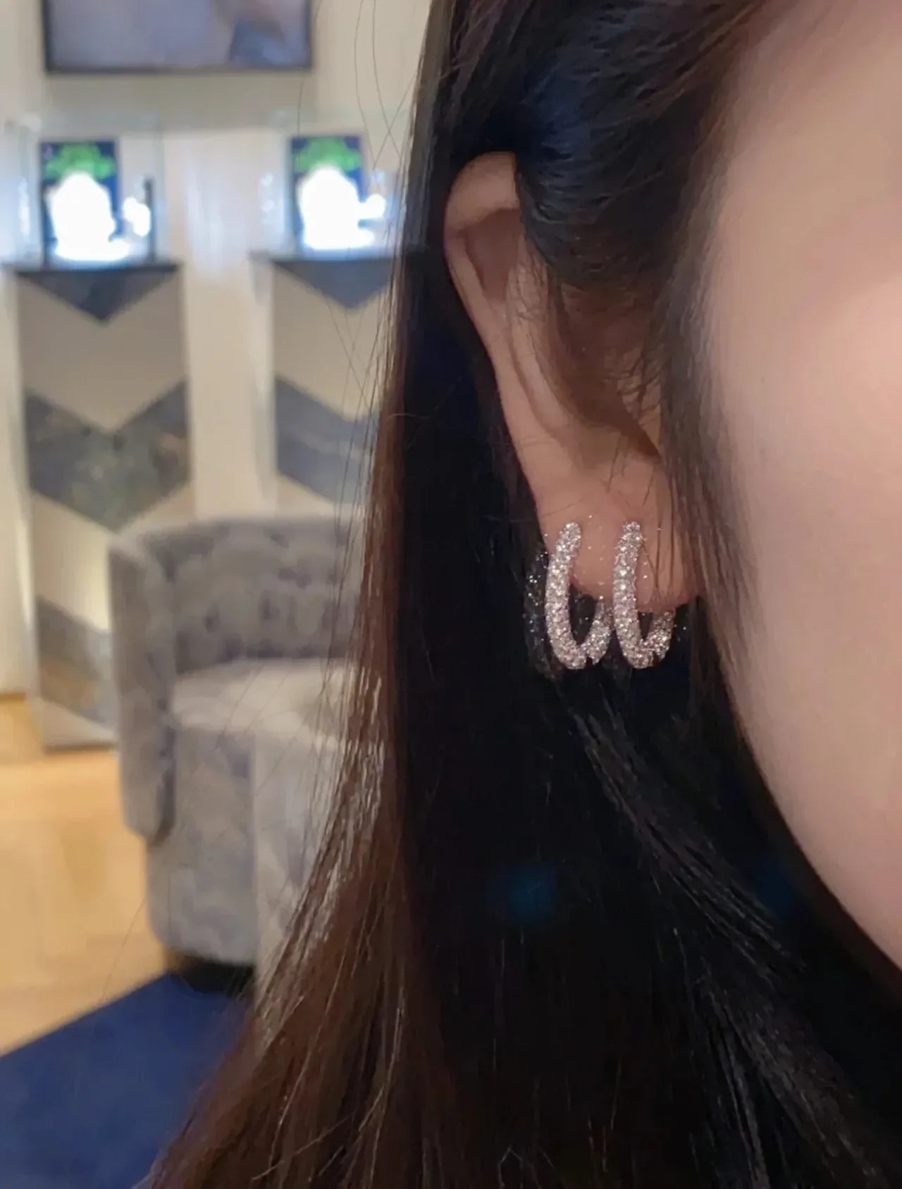 Silver Navy Pavé-Set Hoop Earrings 3