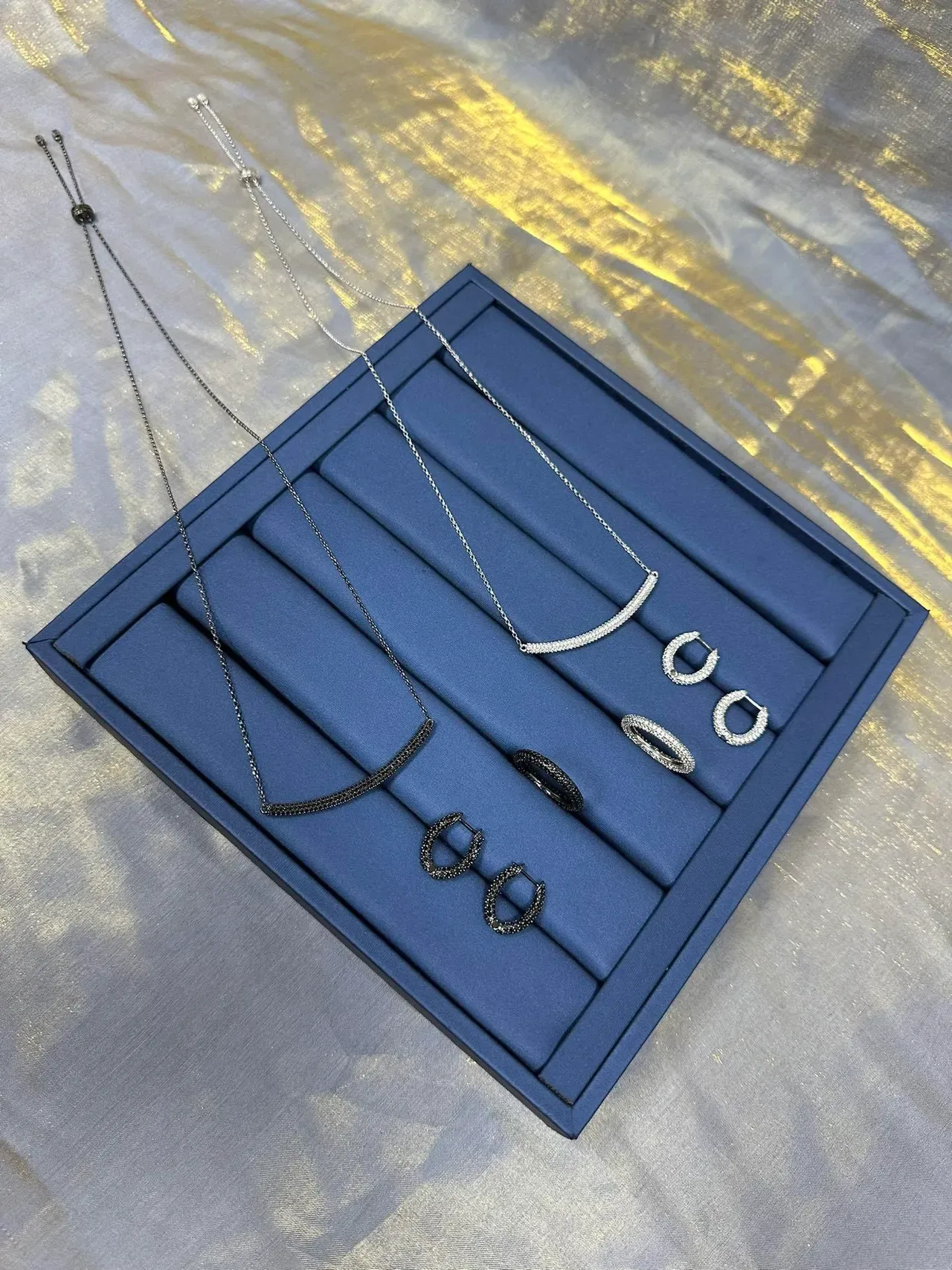 Silver Navy Pavé-Set Hoop Earrings 8