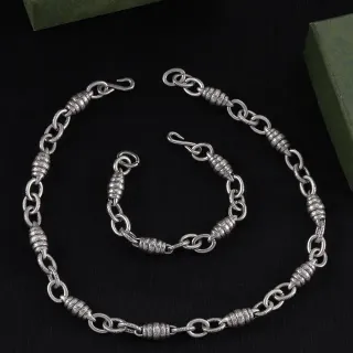 Silver Oxidized Barrel-Bead Links Necklace