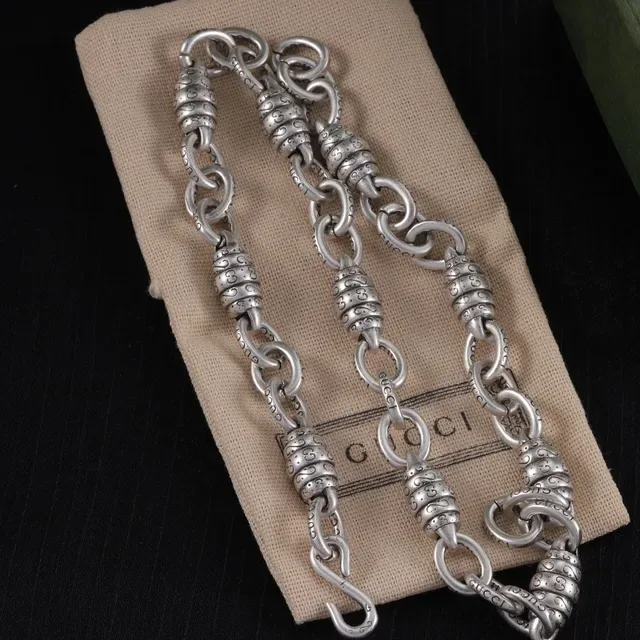 Collier argent oxydé maillons perles baril 4