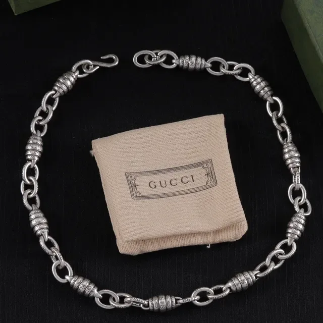 Collier argent oxydé maillons perles baril 6