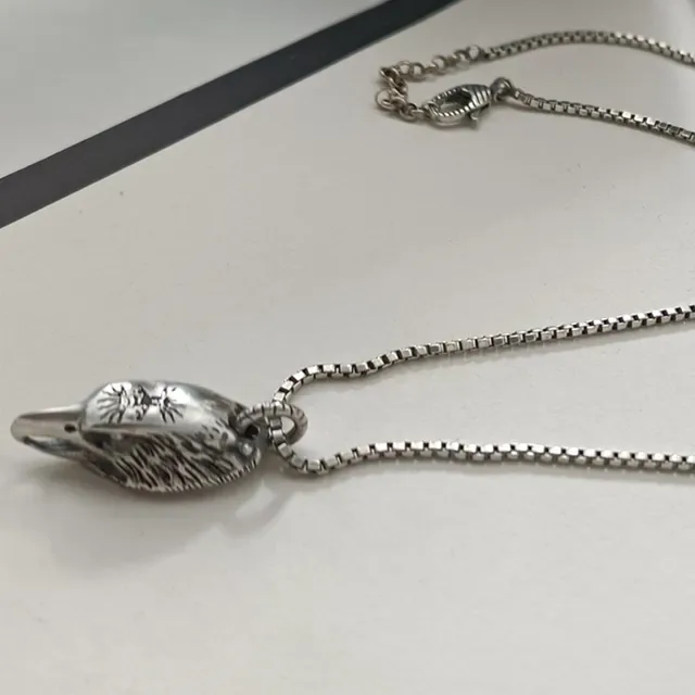 Silver Oxidized Eagle Head Pendant Necklace 3