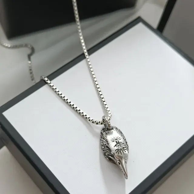 Silver Oxidized Eagle Head Pendant Necklace 4