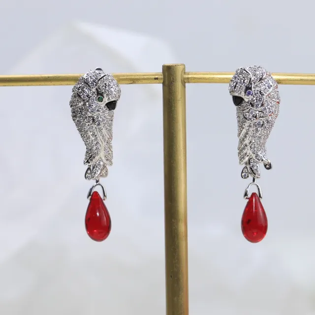Silver Red Animal-Head Motif Pavé Crystal Setting Earrings 5