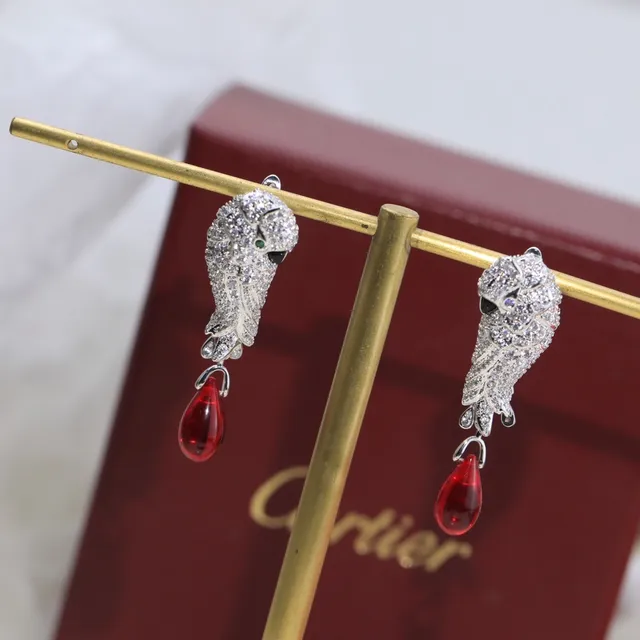Silver Red Animal-Head Motif Pavé Crystal Setting Earrings 9
