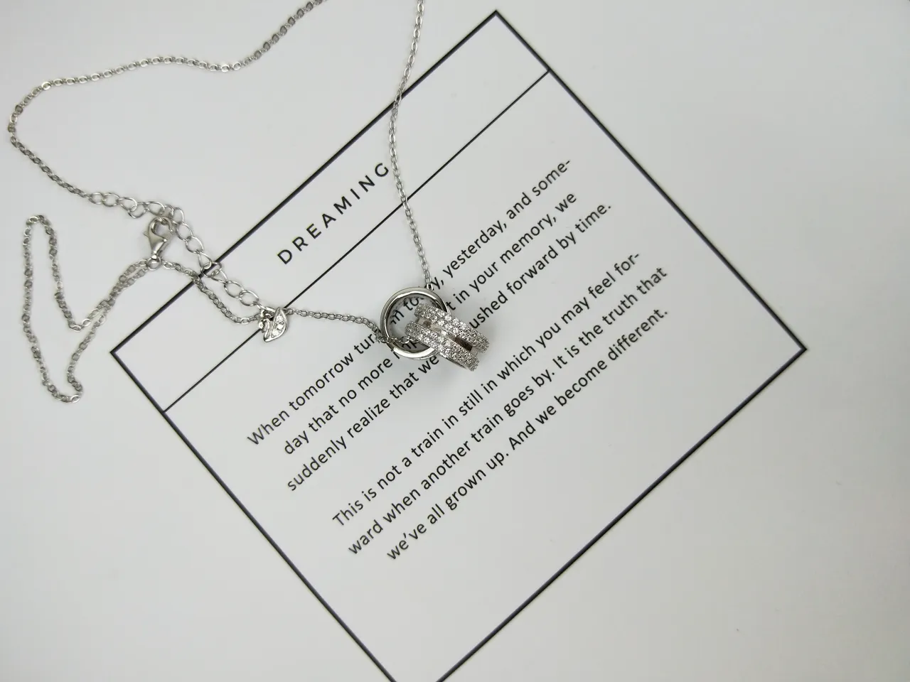 Silver-Tone Interlocking Ring Pave Crystal Necklace 2