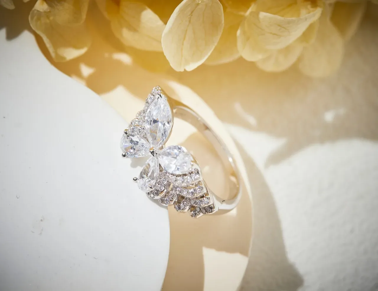 Silver-Tone Multi-Stone Marquise Cluster Ring 7