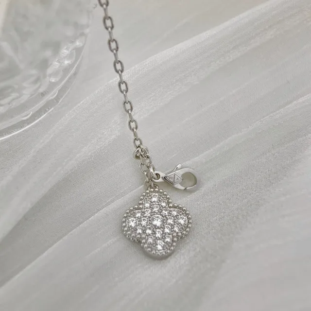 Silver-Tone Pavé Clover Motif Multi-Pendant Chain Necklace 3