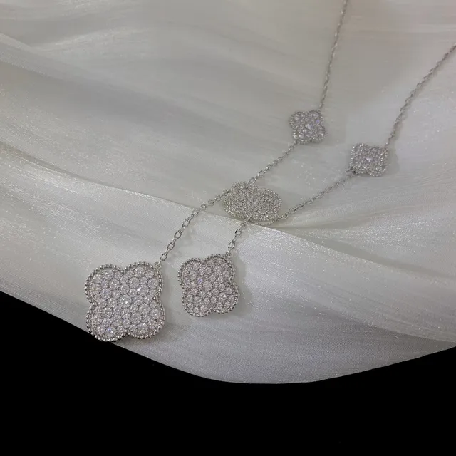 Silver-Tone Pavé Clover Motif Multi-Pendant Chain Necklace 5