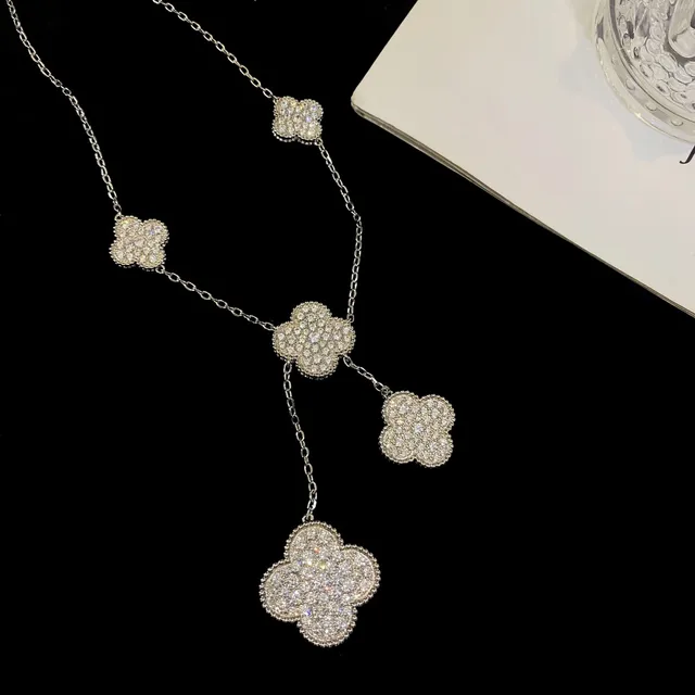 Silver-Tone Pavé Clover Motif Multi-Pendant Chain Necklace 6