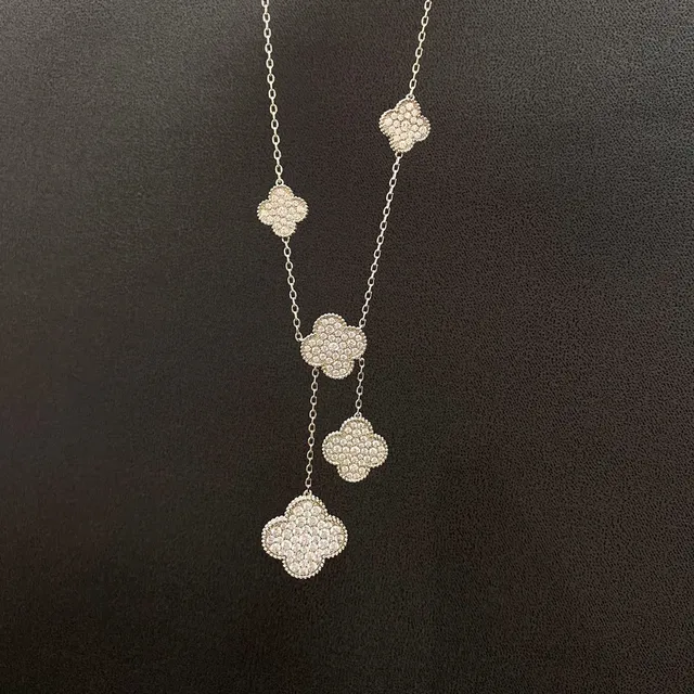 Silver-Tone Pavé Clover Motif Multi-Pendant Chain Necklace 7