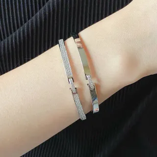 Pulseras de muñeca de tono plateado con cristales Pavé y lisas con bisagra