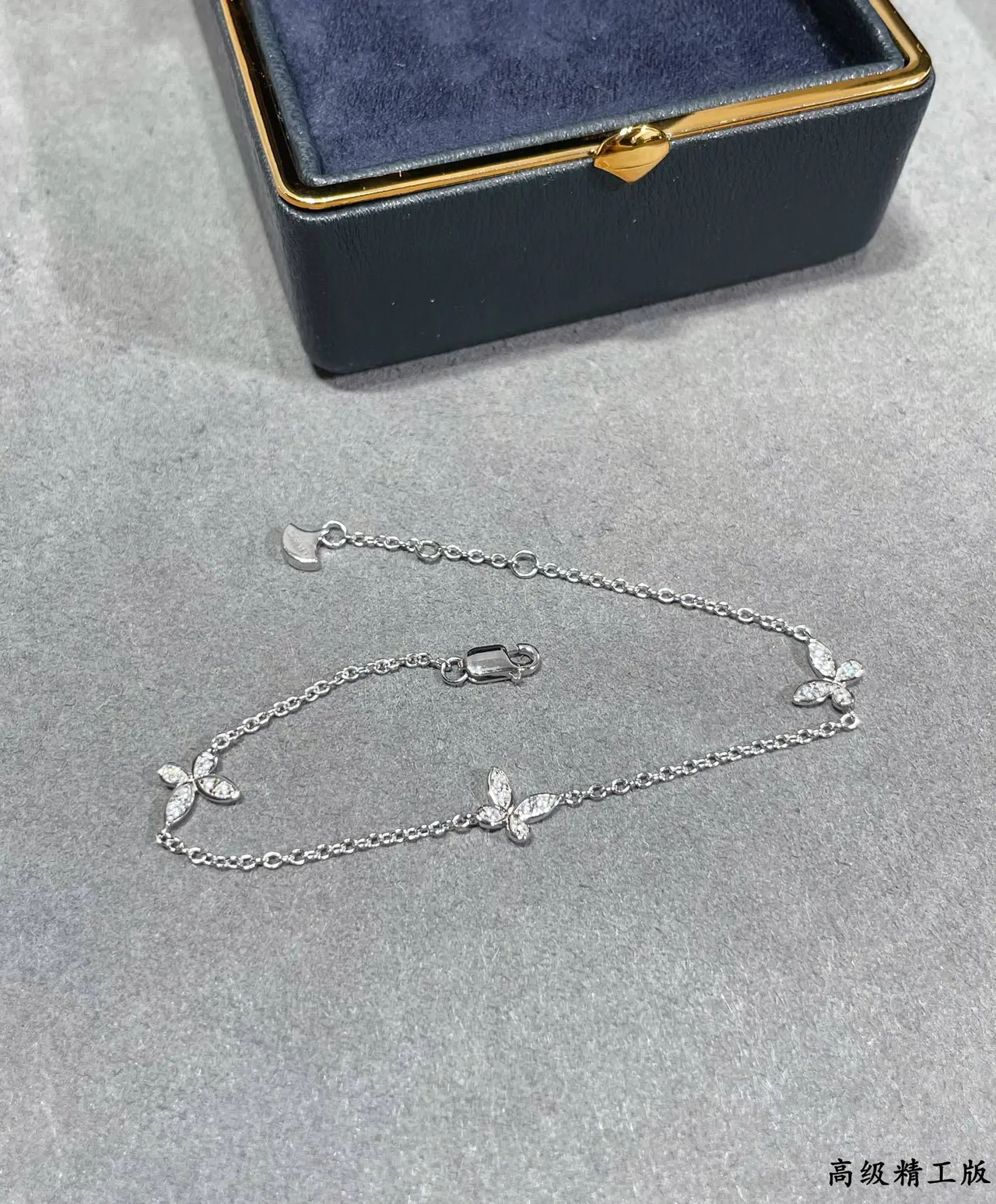 Silver-Tone Pavé Floral Pendant Chain Bracelet 5