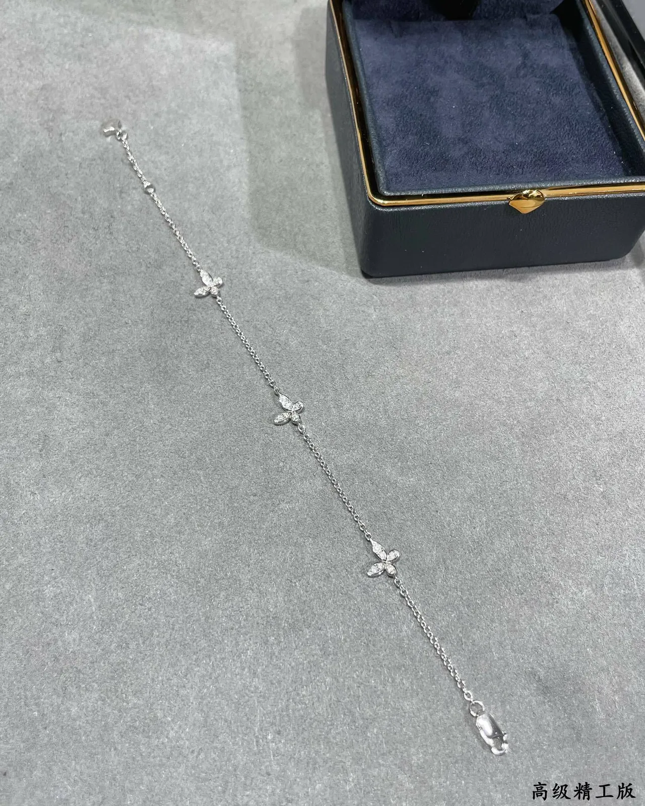 Silver-Tone Pavé Floral Pendant Chain Bracelet 7