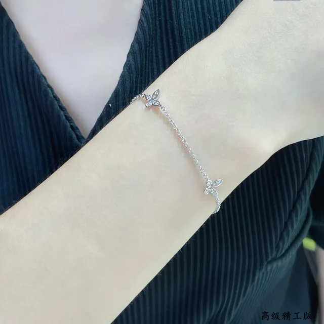 Silver-Tone Pavé Floral Pendant Chain Bracelet 9