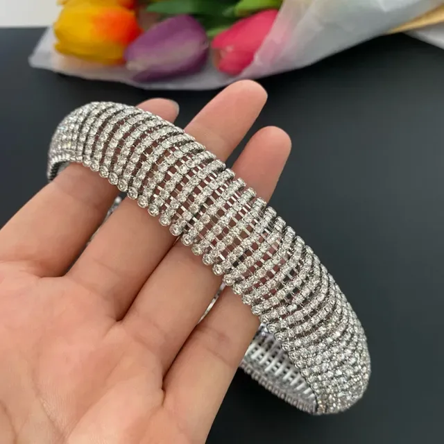 Silver-Tone Pavé Multi-Row Mesh Bracelet 6