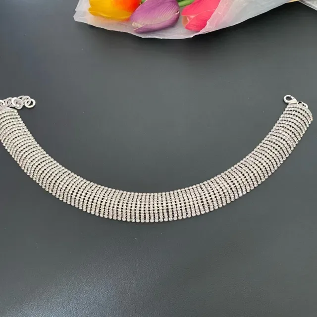 Silver-Tone Pavé Multi-Row Mesh Bracelet 7