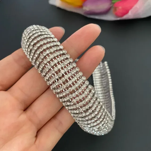 Silver-Tone Pavé Multi-Row Mesh Bracelet 8