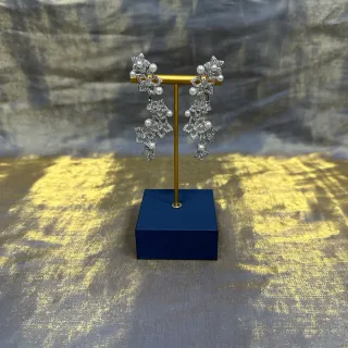 Silver-Tone Pearl and Crystal Floral-Star Dangling Earrings