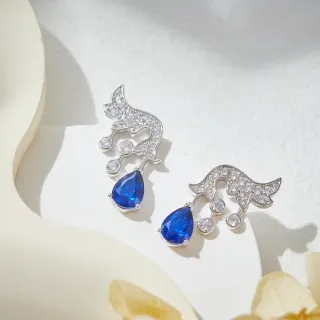 Silver-Tone Wing Motif Pavé Crystal and Blue Teardrop Drop Earrings