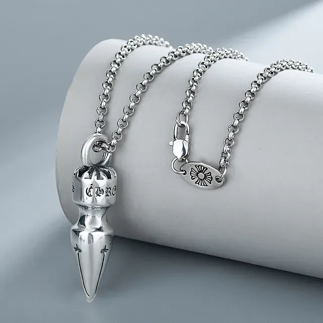 Silver-Toned Ball Chain Spiked Pendant Necklace 2