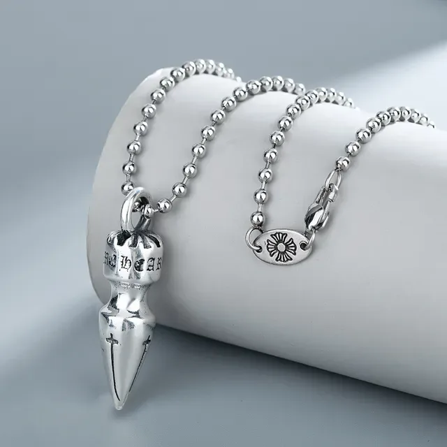 Silver-Toned Ball Chain Spiked Pendant Necklace 3