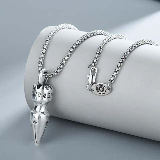 Silver-Toned Ball Chain Spiked Pendant Necklace 4